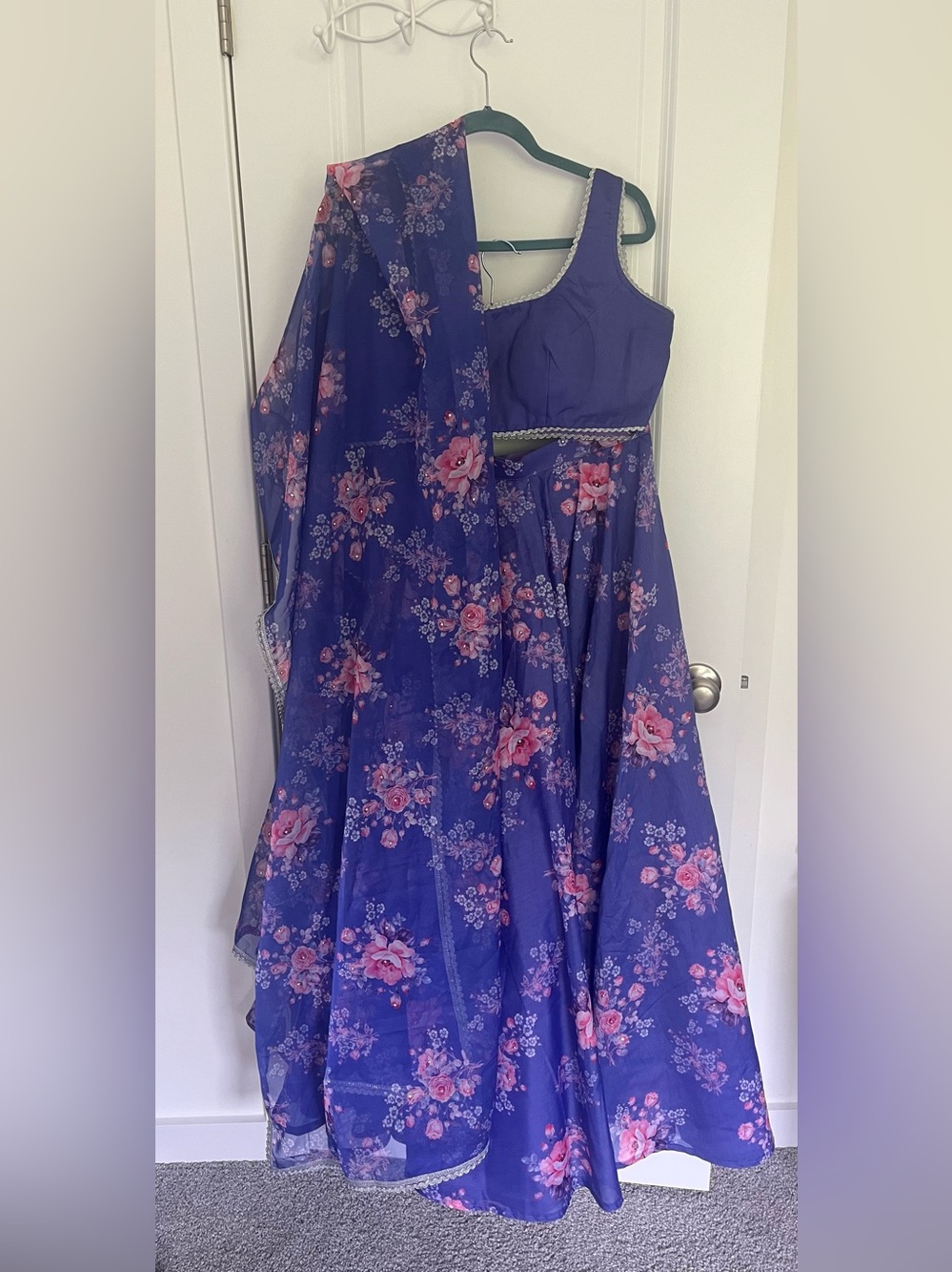 Lashkaraa Periwinkle Floral Lehenga Set with Sheer Dupatta